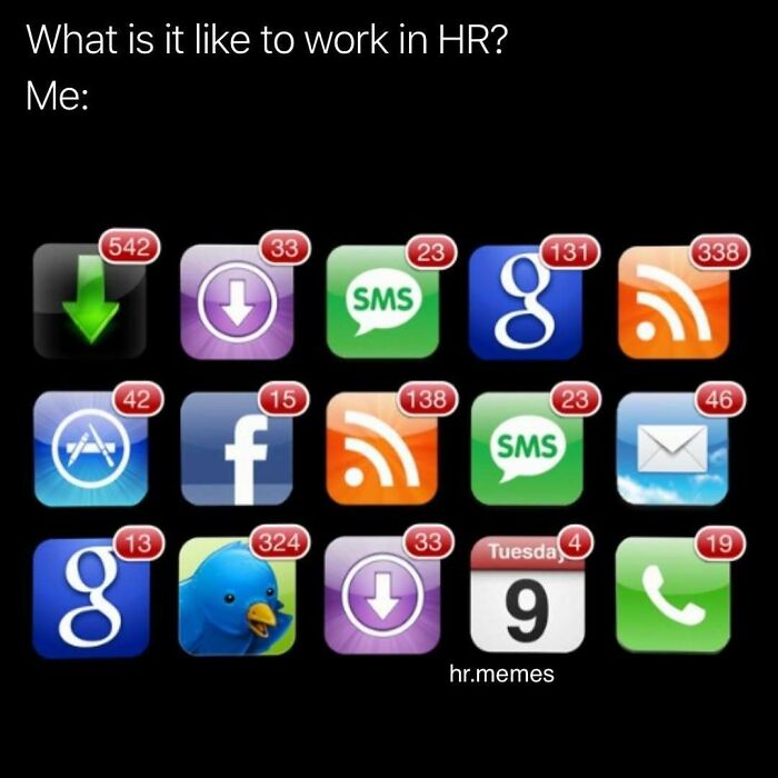 Busy smartphone notification icons illustrating the chaos of working in human resources with numerous alerts and messages.