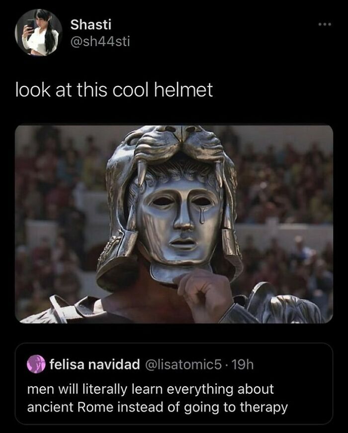 Ancient Rome helmet meme showing a warrior with a lion-themed helmet in a crowded arena, highlighting history memes humor.