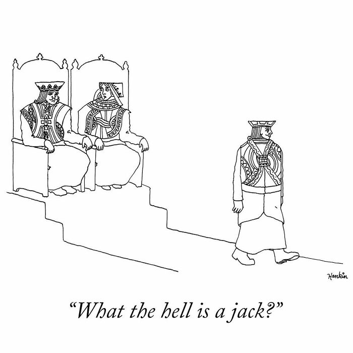 Black and white cartoon illustrating a funny story by an artist using a single frame and one sentence humor.