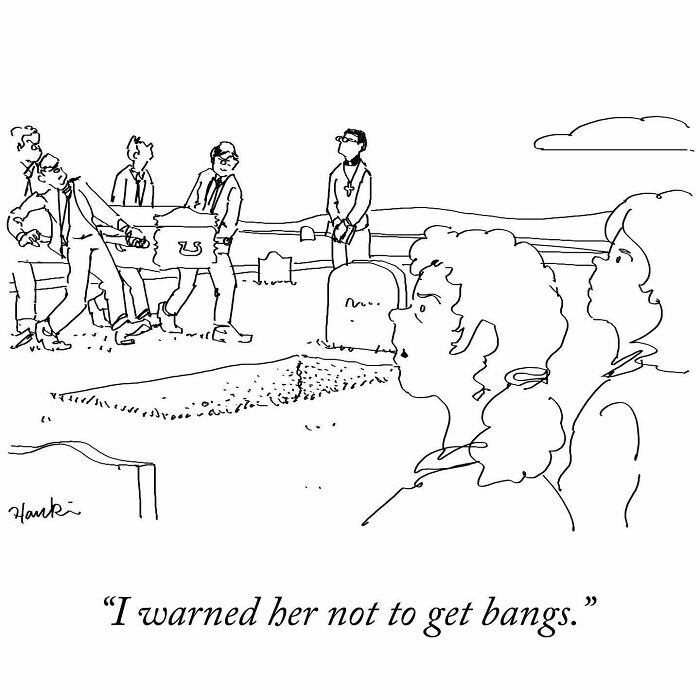 Single frame cartoon from the funniest stories told by an artist featuring a humorous graveyard scene.