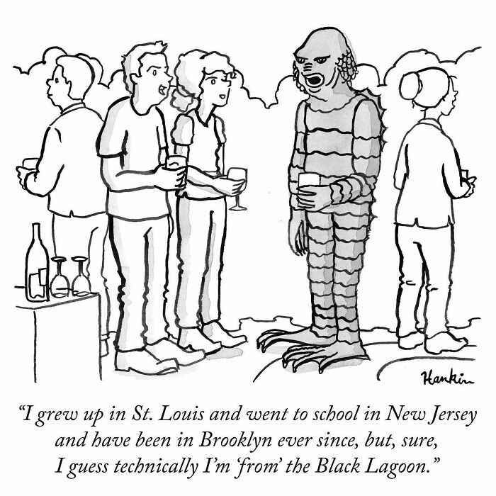 Black Lagoon character tells a funny story in a single frame cartoon by an artist using one sentence.