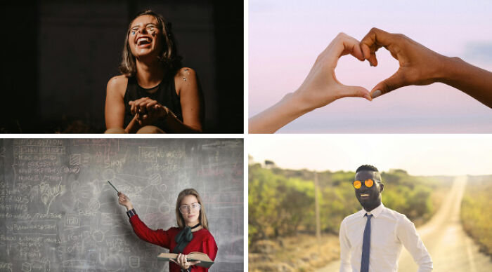Collage of diverse people showing joy, love gesture, teaching, and confidence for choose one lose the rest poll concept.