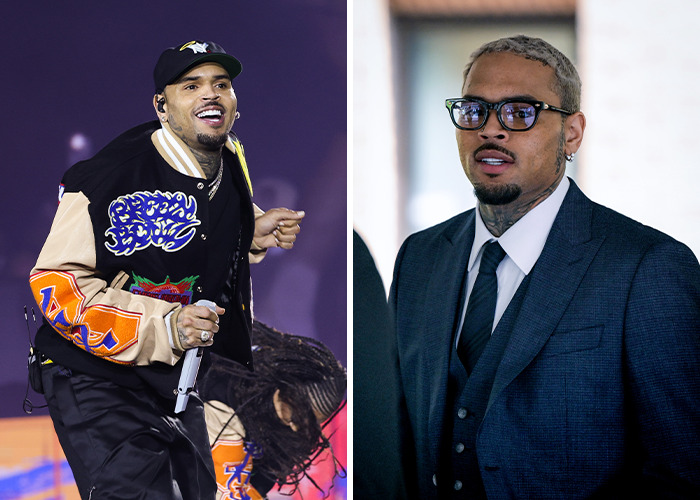 Two images of a celebrity, one performing on stage and the other dressed in a suit, related to celebrities arrested in 2025.