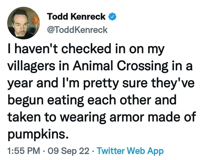 Tweet about Animal Crossing villagers humor, perfect for funny memes for dads who just want to game in peace.