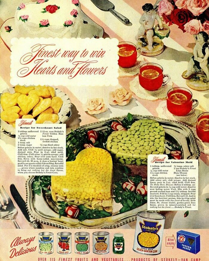 Vintage creative recipes featuring gelatin salads and retro food presentation explaining Gen X culture.