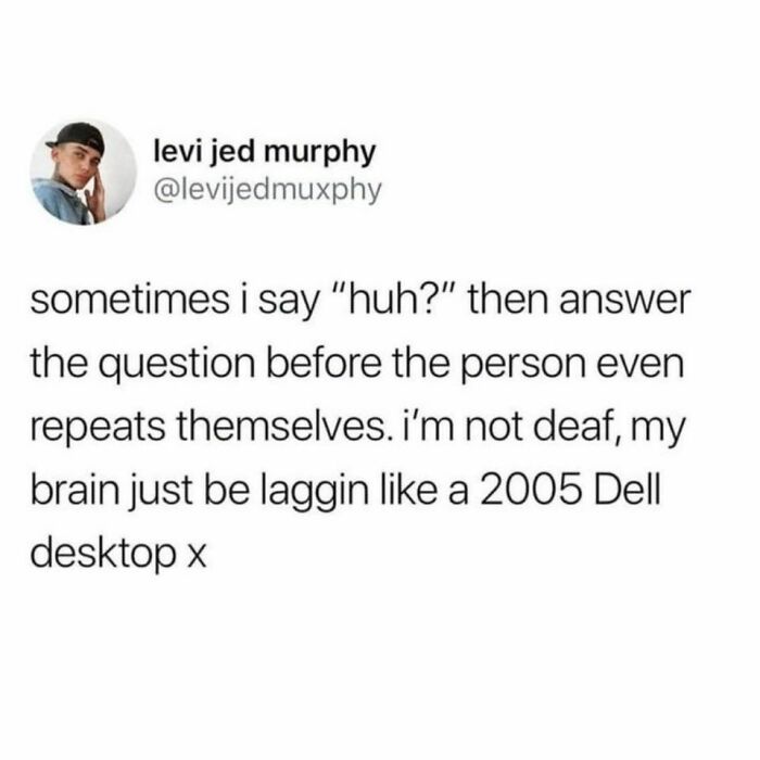 Funny meme text about lagging brain compared to a 2005 Dell desktop for dads who just want to game in peace.