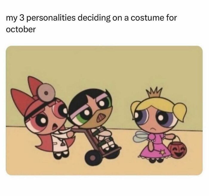 Cartoon characters dressed in makeup, fashion, and diva life styles deciding on a costume for October.