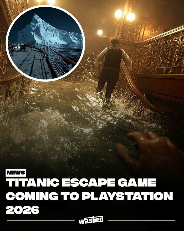 Titanic escape game scene with flooding and iceberg, shared by 18.2M people to learn fun facts and see new things