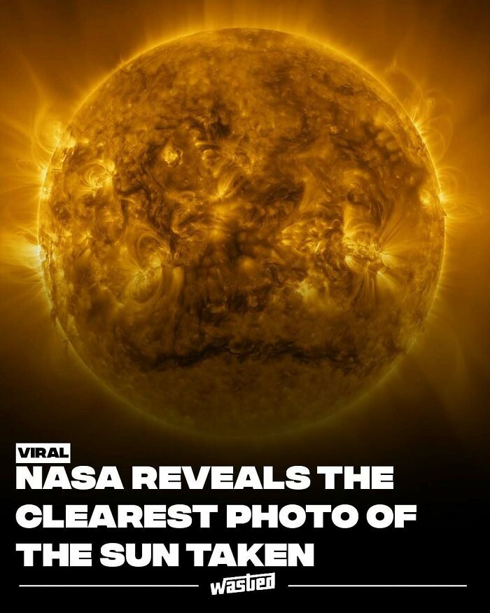 Close-up photo of the Sun with detailed surface features shared by 18.2M people learning fun facts.