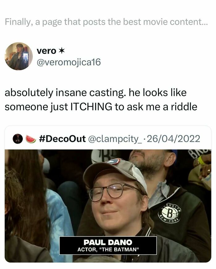 Screenshot of a funny movie meme featuring actor Paul Dano with a humorous caption about casting.
