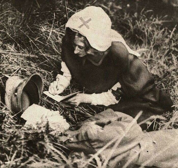Historic image of a nurse tending to a wounded soldier, representing overlooked women and their important achievements in history.