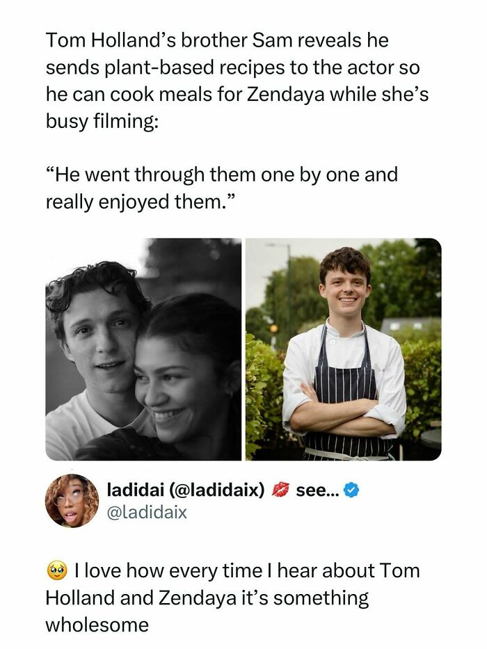 Tom Holland’s brother shares plant-based recipes, highlighting funny and interesting movie memes and posts related to films.