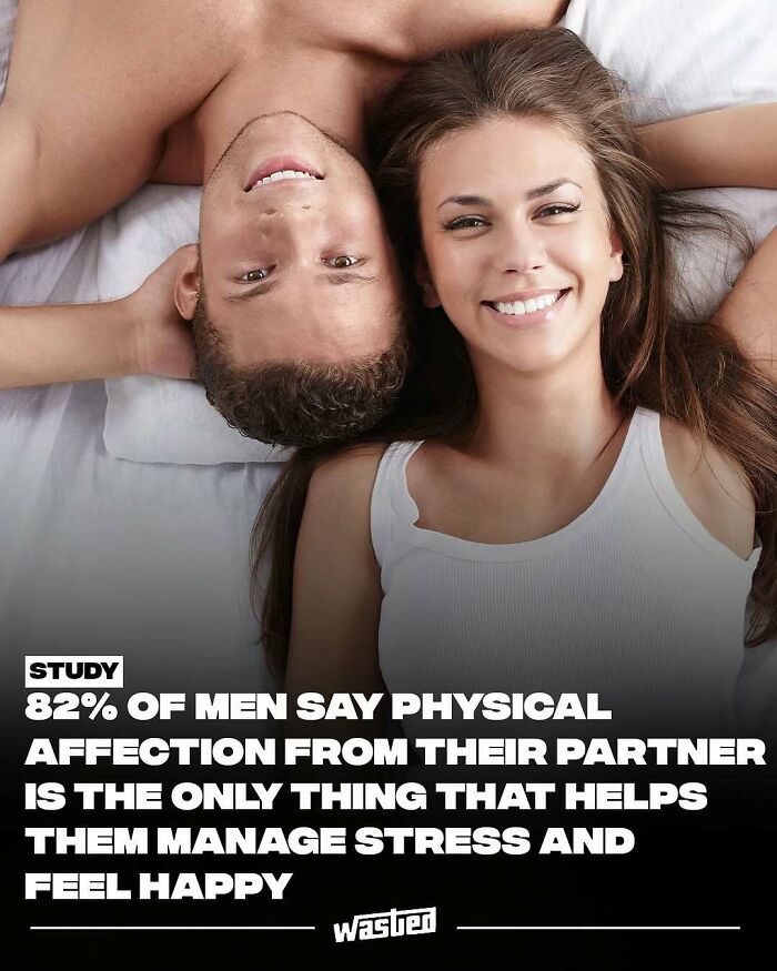 Smiling couple lying down showing affection, illustrating physical affection benefits from partner for stress management.