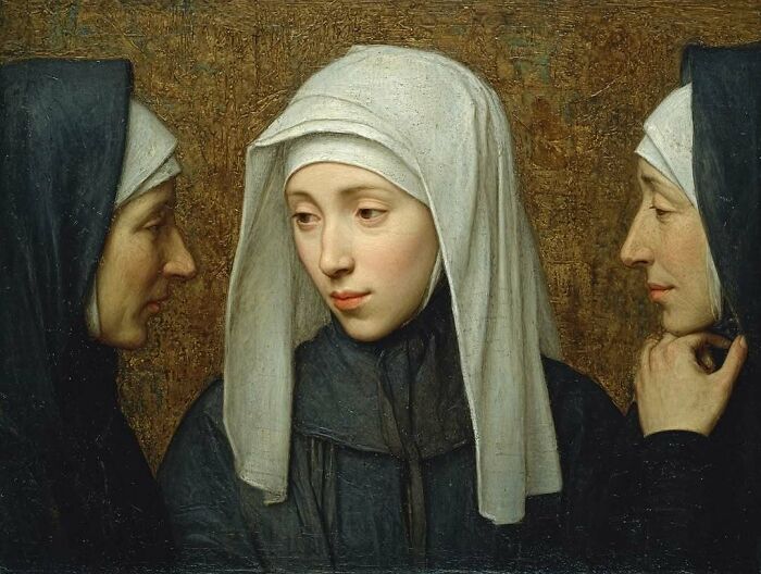 Three historical women wearing traditional head coverings, representing overlooked women and their important achievements.