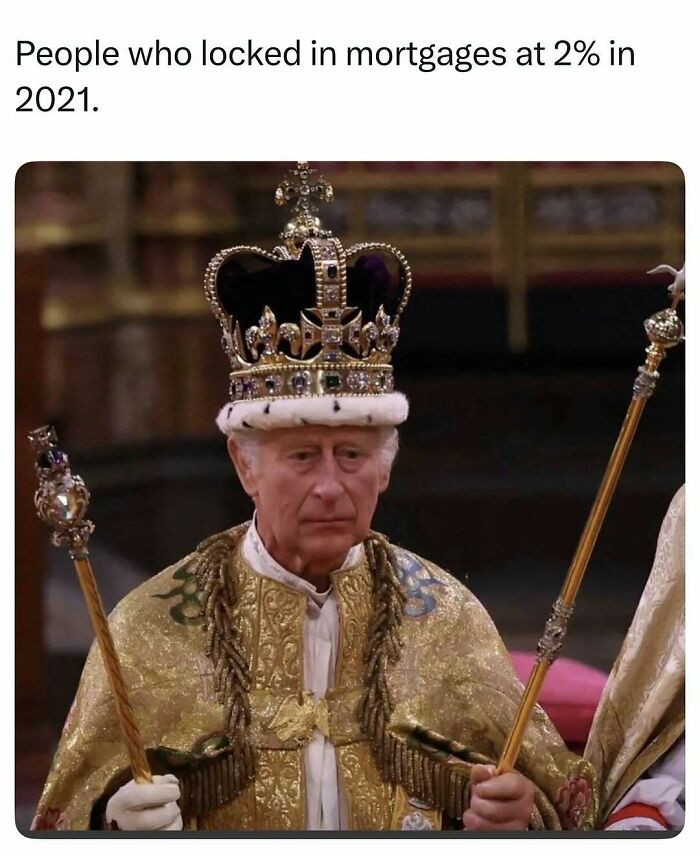 Man in royal crown and robe holding scepters, symbolizing winning and success in entertaining posts and memes.