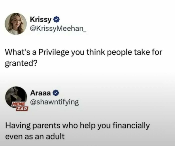 Screenshot of a meme conversation about privilege, featured in Laughgorithm’s collection of 104 memes for a laugh.