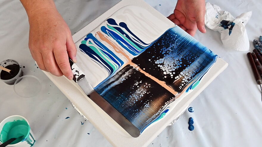 Dreamy Blues & Gold Acrylic Pour Painting | Intuitive Fluid Art & Letting Go