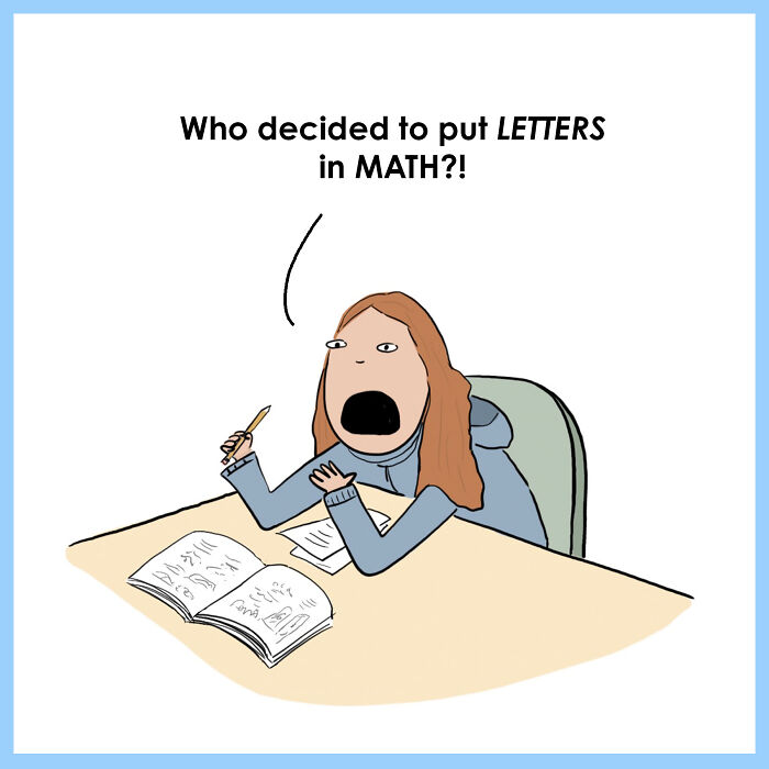 Cartoon of a frustrated child struggling with math homework, highlighting relatable struggles of raising kids.