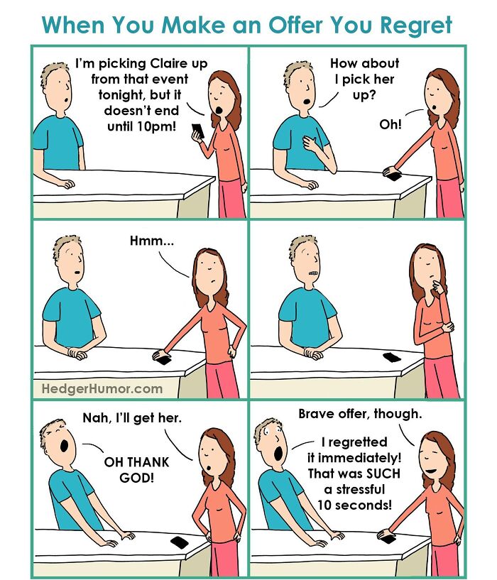Relatable comic showing the joys and struggles of raising kids with humorous family conversation about picking up a child.