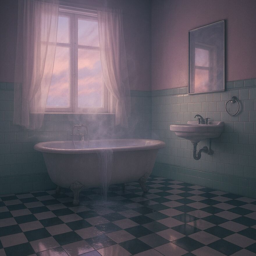 A Dreamlike Bathroom Scene That Captures The Stillness Between Presence And Absence