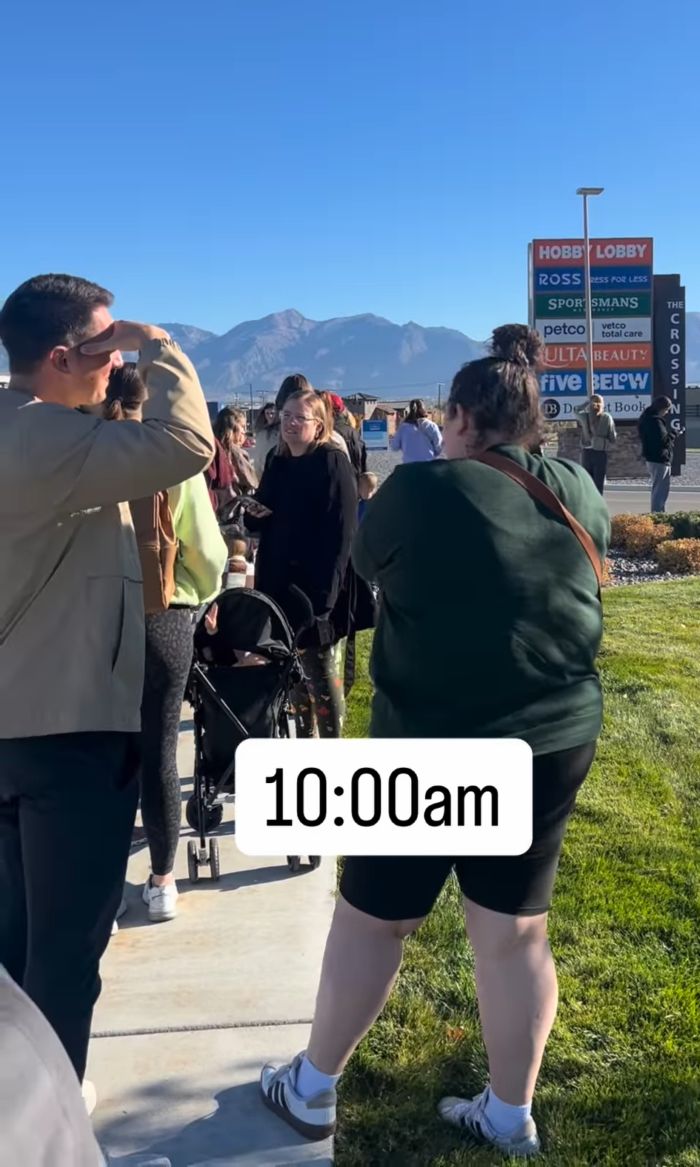 Crowd of Mormon women lining up outside stores early morning for more revealing version of sacred underwear.