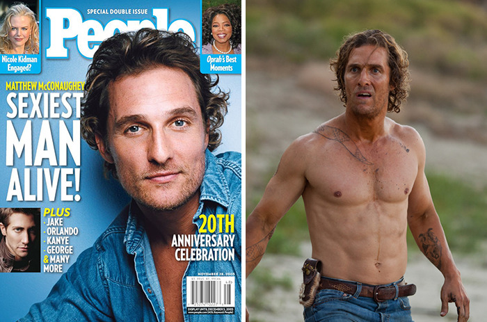 Matthew McConaughey featured as a People's sexiest man alive winner with a shirtless scene from a movie.
