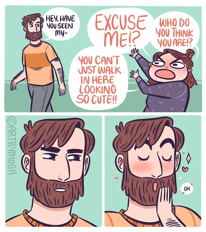 Comic panel showing a funny interaction between two characters, capturing everyday chaos and relationship humor.