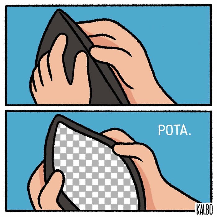 Two-panel comic by Tarantadong Kalbo showing empty wallet humor capturing life and nostalgia moments.