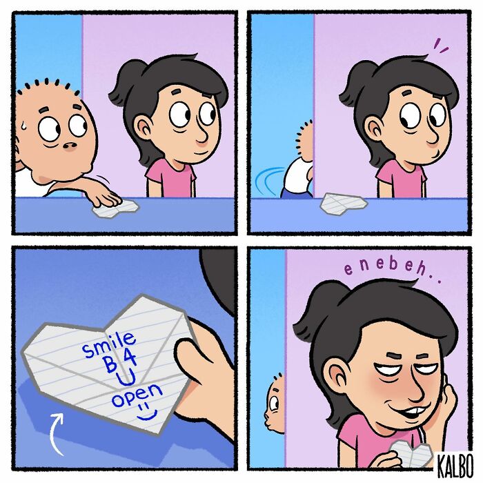 Comic strip by Tarantadong Kalbo showing humorous and nostalgic life moments with playful characters and handwritten notes.