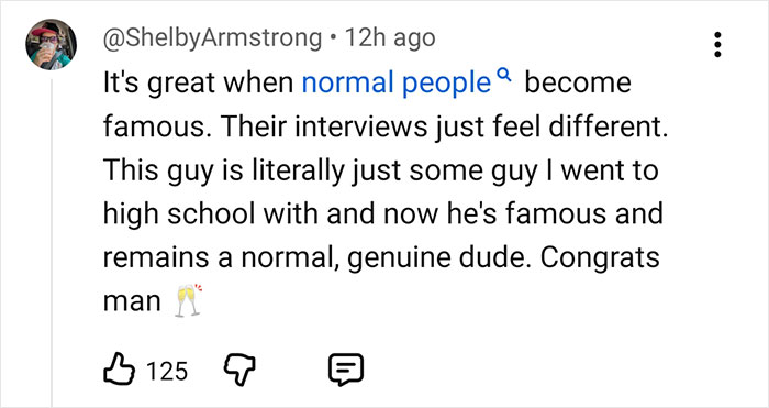 Twitter user praising Glen Powell for staying genuine despite Hollywood fame following viral interview blunder exposing dark side.