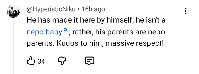 Screenshot of a social media comment discussing nepo baby status in Hollywood, relating to Glen Powell's viral blunder.