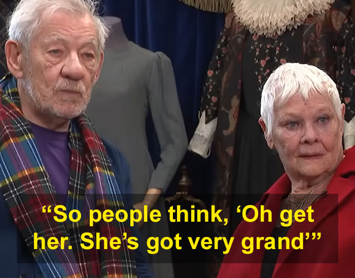 Dame Judi Dench with a man in an interview setting, sharing a heartbreaking health confession about recognition.