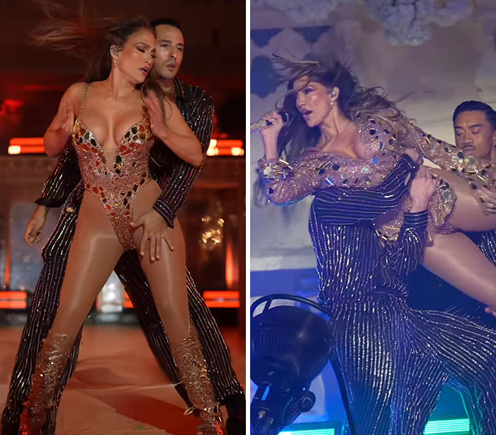 Jennifer Lopez performing a risqué dance with backup dancers during a controversial billionaire's wedding event. Jennifer Lopez performing a risqué dance with backup dancers during a controversial billionaire's wedding event.