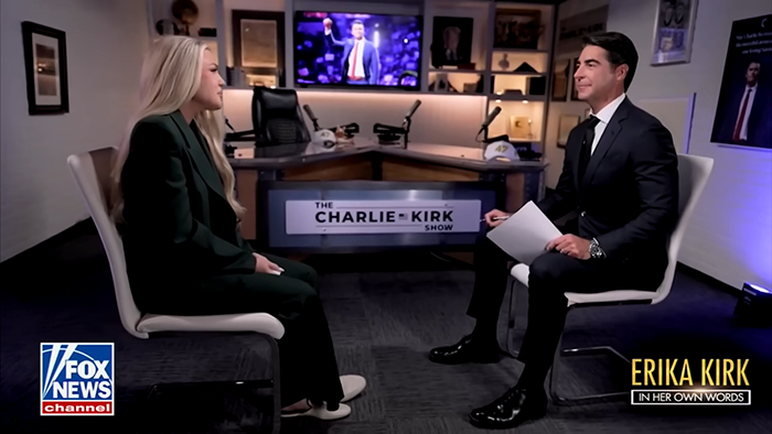 Erika Kirk in a Fox News interview discussing theories about the real culprit still being free. Erika Kirk in a Fox News interview discussing theories about the real culprit still being free.