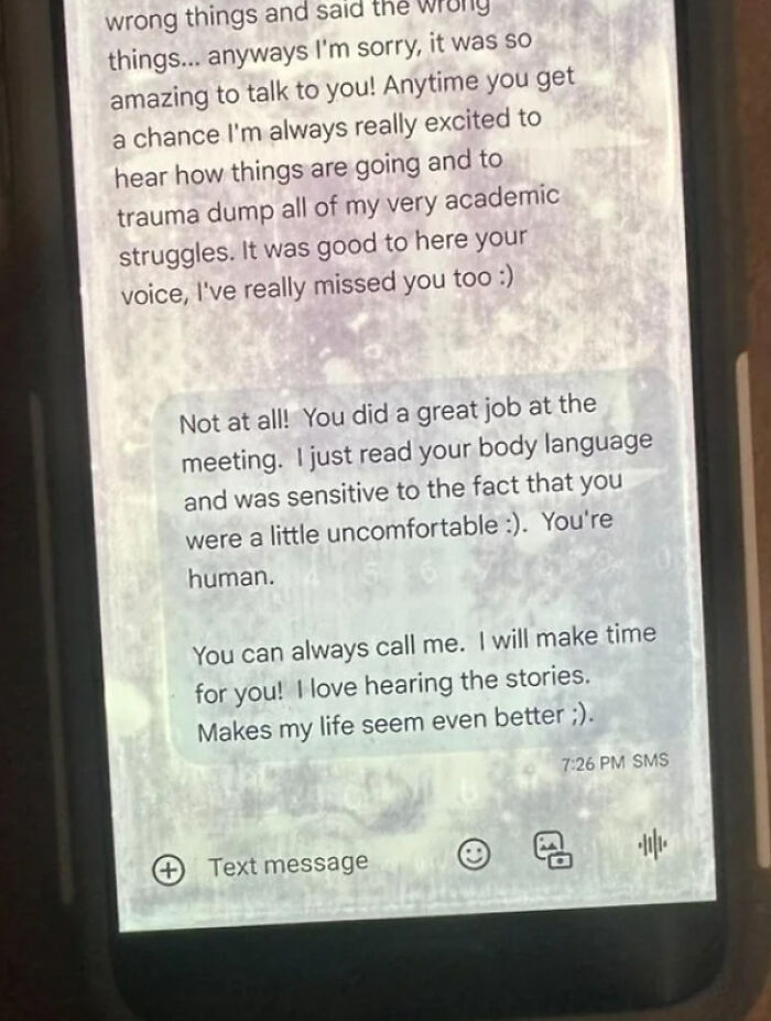 Handwritten note expressing emotional vulnerability and positivity, reflecting messy times shared instead of formal therapy sessions.