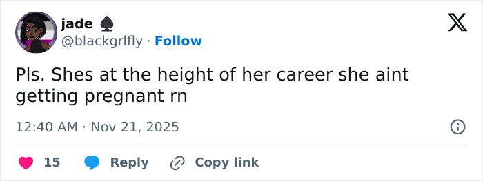 Screenshot of a social media post discussing speculation about Zendaya being pregnant amid career success.