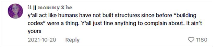 Screenshot of a social media comment debating the safety concerns of a woman&rsquo;s viral $15K cabin in the woods.