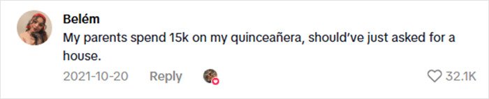 Comment on social media about spending 15K on a quincea&ntilde;era, relating to the dangerous viral cabin in the woods debate.