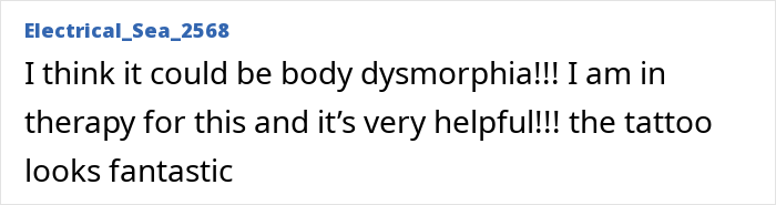 Screenshot of a man&rsquo;s emotional online post discussing tattoo regret and its impact on his depression and mental health.