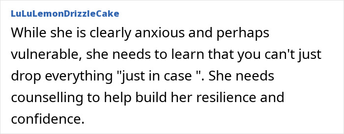 Comment text discussing a pregnant daughter anxious about canceling theatre plans and needing resilience and confidence.