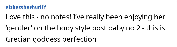 Comment on Jennifer Lawrence's diaper dress and rising plastic surgery speculation expressing admiration for her gentler post-baby style.