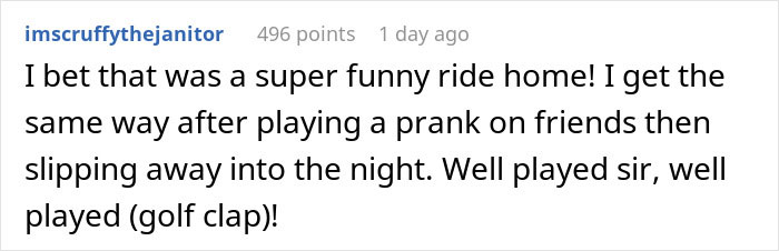 Screenshot of a social media comment praising a prank involving an inherited tractor and petty son-in-law response.