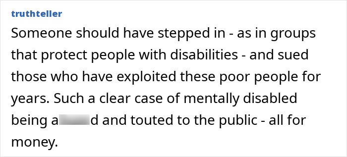 Alt text: Viewer comment reacting to viral fame and impact on America&rsquo;s most inbred family, highlighting exploitation concerns.