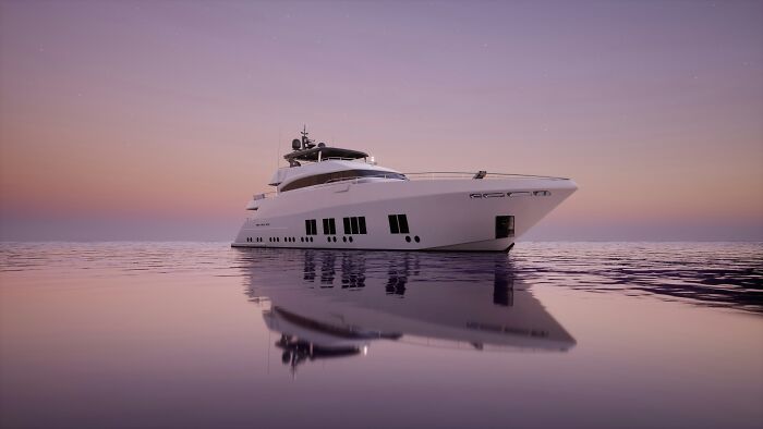 Luxury yacht floating on calm ocean waters at sunset, illustrating weird and fascinating things that happened in the ocean.