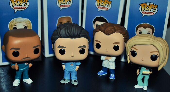 Funko Pop figures of medical characters posed together, representing folks sharing little lies that backfired hard.
