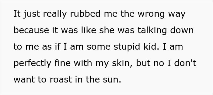 Text excerpt discussing a black woman responding to a white friend lecturing her about accepting her skin and criticizing her surgery.