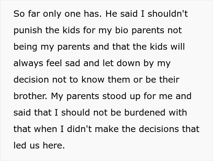 Text excerpt about parents wanting their abandoned son to reconnect and play happy family with siblings after 17 years of silence.