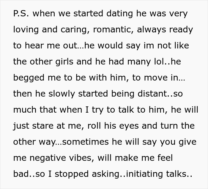 Text excerpt showing a fiance babysit daughter hunting for signs of distant behavior and emotional withdrawal.