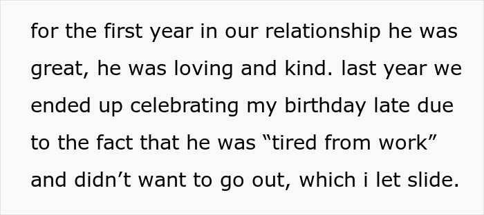 Text excerpt about a guy forgetting his girlfriend&rsquo;s birthday and demanding apologies for bothering him.