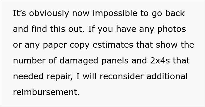 Text excerpt about damaged fence repair and reimbursement request regarding neighbor fence dispute.